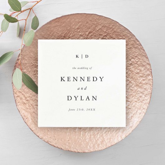 シンプルミニマル黒白結婚モノグラム スタンダードカクテルナプキン