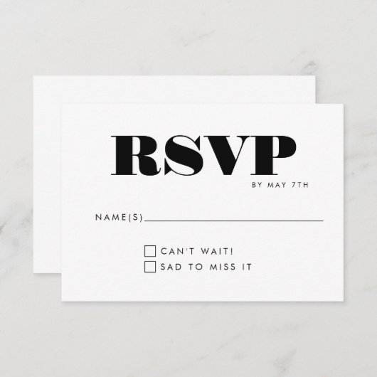 シンプルミニマル黒白結婚大事な行事 出欠カード (正面/裏面)