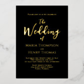 シンプルミニマル黒筆書道 箔招待状 (正面)