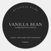 シンプルミニマル黒自家製キャンドル製品ラベル ラウンドシール (正面)