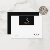 シンプルミニマル黒金ゴールドモノグラムの ノートカード (正面/裏面インサイチュ)