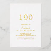 シンプルミニマル100th誕生日パーティー金ゴールド 箔招待状 (正面)