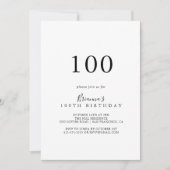 シンプルミニマル100th誕生日パーティー 招待状 (正面)