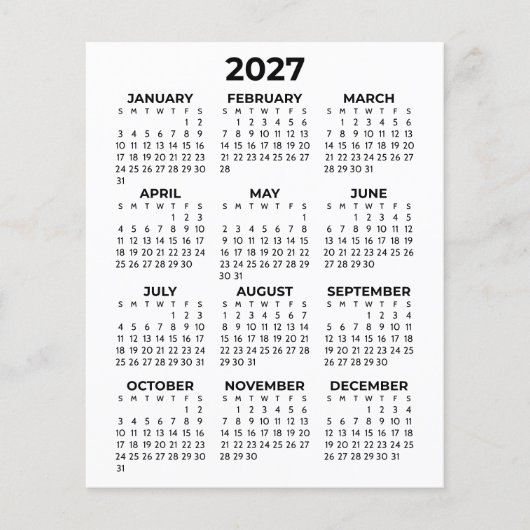 シンプルミニマル2027年カレンダー チラシ (正面)