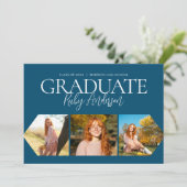 シンプルミニマル3フォトコラージブルー卒業 案内状 (スタンド正面)