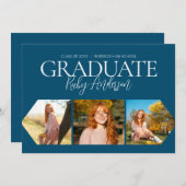 シンプルミニマル3フォトコラージブルー卒業 案内状 (正面/裏面)