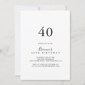 シンプルミニマル40歳の誕生日パーティー 招待状 (正面)