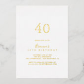 シンプルミニマル40th誕生日パーティー金ゴールド 箔招待状 (正面)