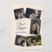 シンプルミニマル6フォトコラージベージュ卒業 案内状 (正面/裏面)