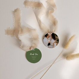 シンプルミニマル|ダークセージ結婚フォトサンキュー フェイバータグ