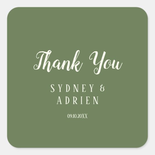シンプルミニマル|ダーク結婚セージのサンキュー好意 スクエアシール (正面)