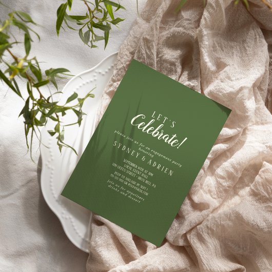 シンプルミニマル|ダーク・セージ・レッツ祝パーティー 招待状