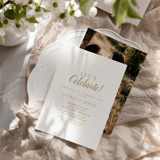 シンプルミニマル|金ゴールドフォトレッツ祝パーティー 招待状