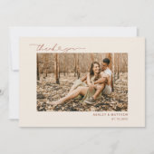 シンプルミニマルBoho自然ハート結婚Script サンキューカード (正面)