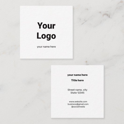 シンプルミニマルBUSIロゴの追加カスタム文字 スクエア名刺 (正面/裏面)