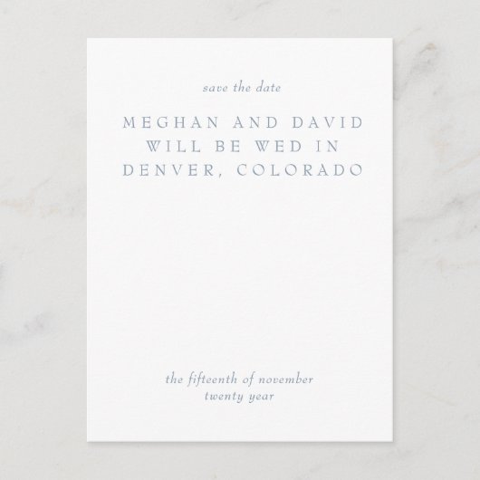 シンプルミニマルDusty Blueモダン保存日 案内ポストカード (正面)