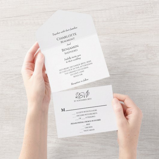 シンプルミニマルEntree Choice RSVP結婚の オールインワン招待状 (貼ってはがせる)
