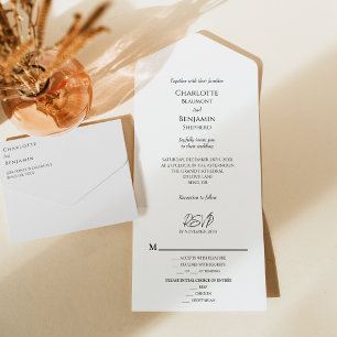 シンプルミニマルEntree Choice RSVP結婚の オールインワン招待状