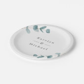 シンプルミニマルEucalyptusフレーム&ネーム結婚ズ ペーパープレート (アングル)