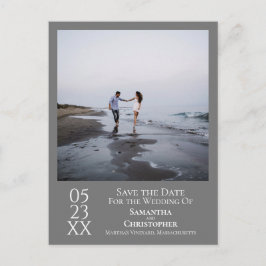 シンプルミニマルGray Wedding日付写真を保存 ポストカード