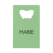 シンプルミニマルGREENあなたの名前を追加文字ギフト クレジットカード栓抜き (正面)