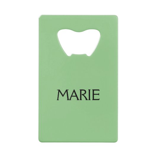 シンプルミニマルGREENあなたの名前を追加文字ギフト クレジットカード栓抜き (正面)