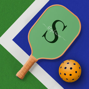 シンプルミニマルGreen Monogramイニシャル名 ピックルボールラケット