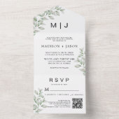 シンプルミニマルGreenery Monogram結婚のQRコード オールインワン招待状 (内側)