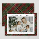 シンプルミニマルPhoto Red and Green Plaid Chrimas シーズンカード (正面/裏面)