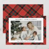 シンプルミニマルPhoto Red and Green Plaid Chrimas シーズンカード (正面/裏面)