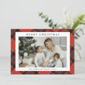 シンプルミニマルPhoto Red and Green Plaid Chrimas シーズンカード (スタンド正面)