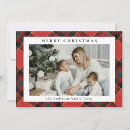 シンプルミニマルPhoto Red and Green Plaid Chrimas シーズンカード