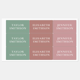 シンプルミニマルPink & Green Add Your Name School ラベル