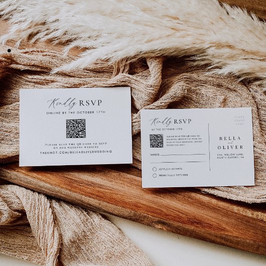 シンプルミニマルQRコードRSVPポストカード ノートカード