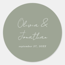 シンプルミニマルSage Green結婚 Script ラウンドシール