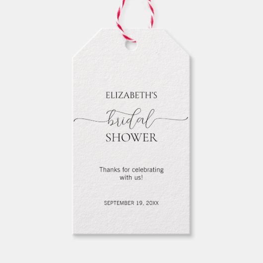 シンプルミニマルScript白黒ブライダルシャワー ギフトタグ (正面)