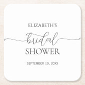 シンプルミニマルScript白黒ブライダルシャワー スクエアペーパーコースター (正面)