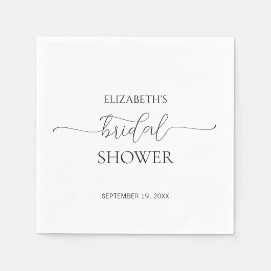 シンプルミニマルScript白黒ブライダルシャワー スタンダードカクテルナプキン (正面)