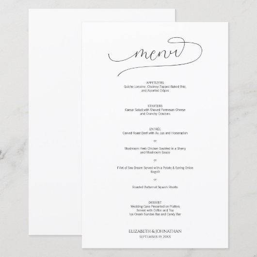 シンプルミニマルScript Black & Whiteのメ結婚ニュー (正面/裏面)