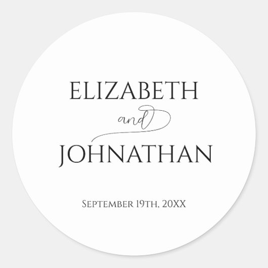 シンプルミニマルScript Black & White 結婚's ラウンドシール (正面)