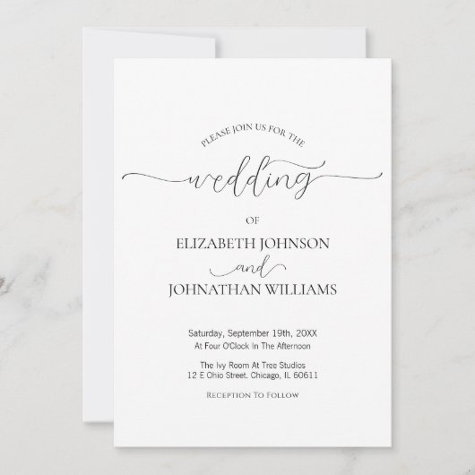 シンプルミニマルScript Black & White 結婚's 招待状 (正面)