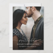 シンプルミニマルScript Black & White Photo 結婚's セーブザデート (正面)