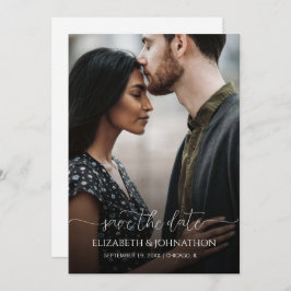 シンプルミニマルScript Black & White Photo 結婚's セーブザデート