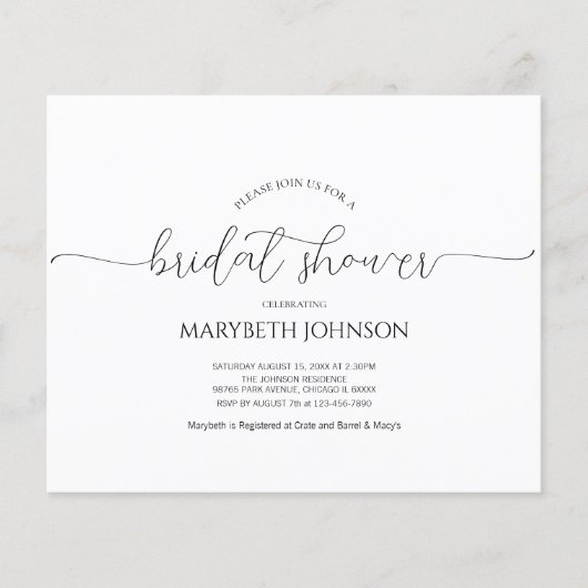 シンプルミニマルScript Bridal Shower Invitation (正面)