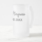 シンプルミニマルThro氏の名前の年のモノグラム夫人 フロストグラスビールジョッキ (正面右)