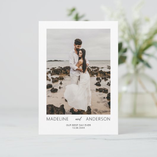 シンプルミニマ最高のリストの日の写真結婚の サンキューカード (スタンド正面)