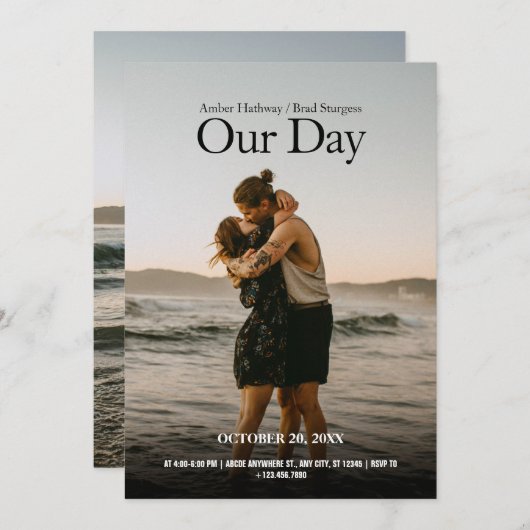 シンプルミニマ結婚リストの写真ポスター 招待状 (正面/裏面)