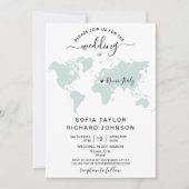 シンプルミニマ結婚リストの目的地の世界地図 招待状 (正面)