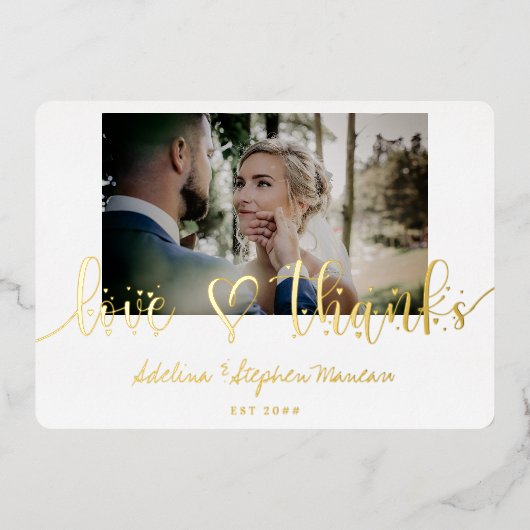 シンプルミニマ結婚リスト金箔サンキューカード 箔招待状 (正面)