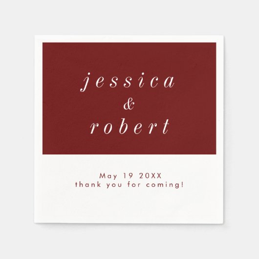 シンプルミニマ赤と白結婚リスト スタンダードカクテルナプキン (正面)